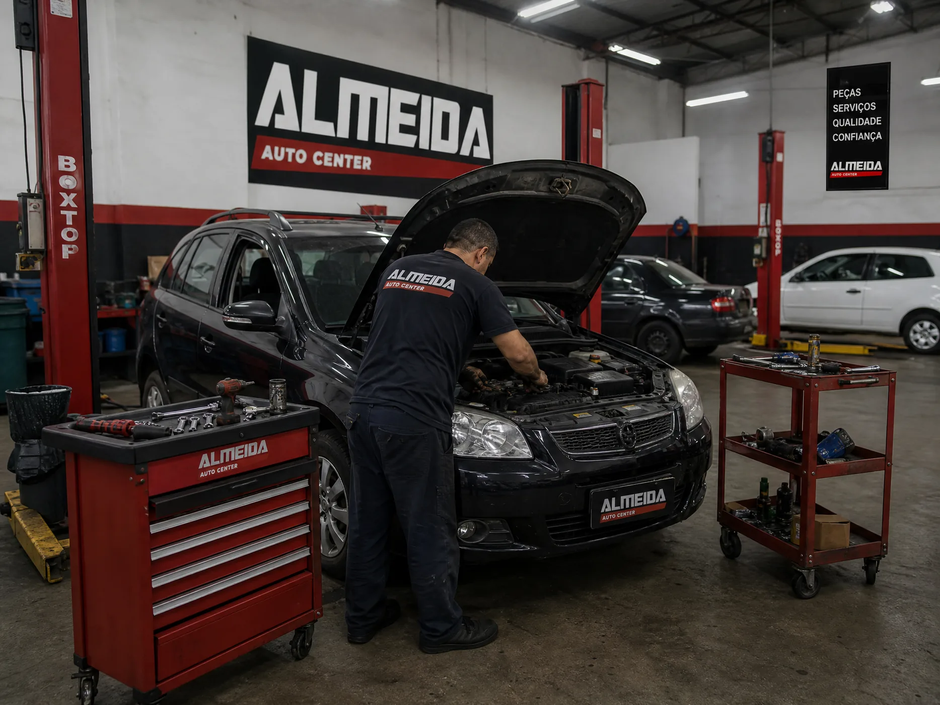 Equipe realizando serviço automotivo